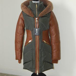 NB Series by Nicole Benisti COURVECHAL Two- tone Quilted Down Coat Fur Trim NWT